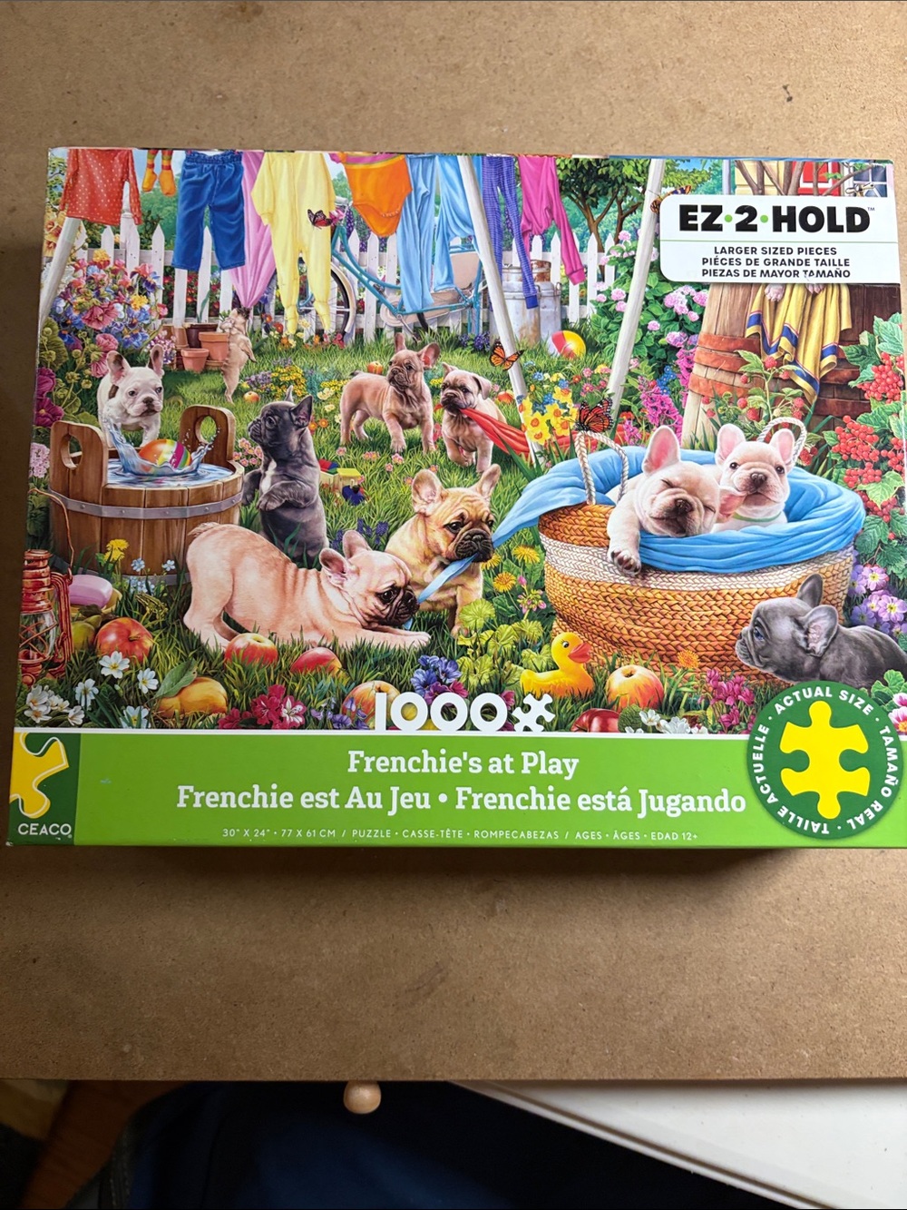 🧩 1000 piece New Factory Sealed CEACO “Frenchie's at Play” adorable Garden Scene